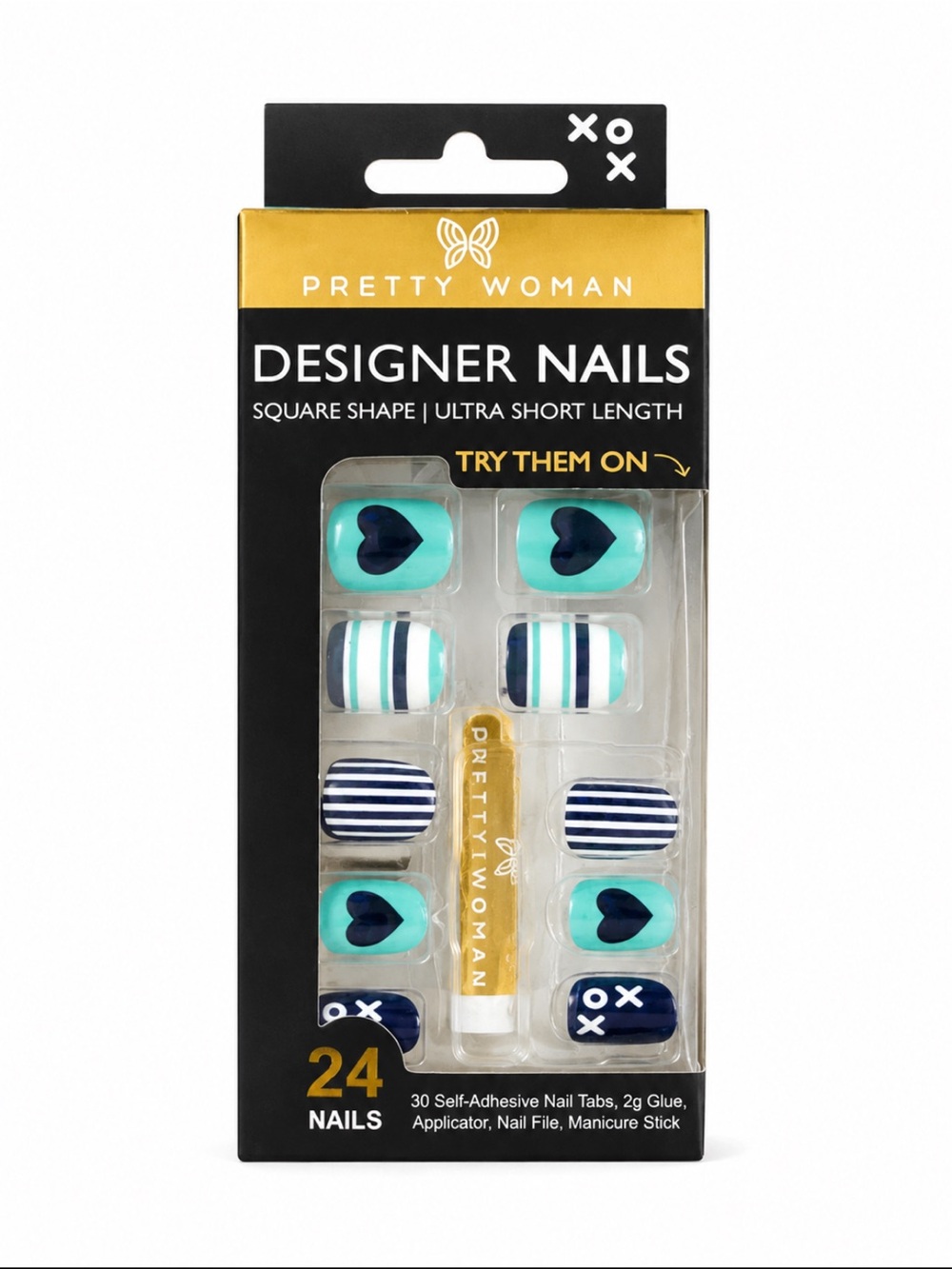 Pretty Woman Designer Nails Press-On Nails Square Ultra Short 24 Ct NIP
